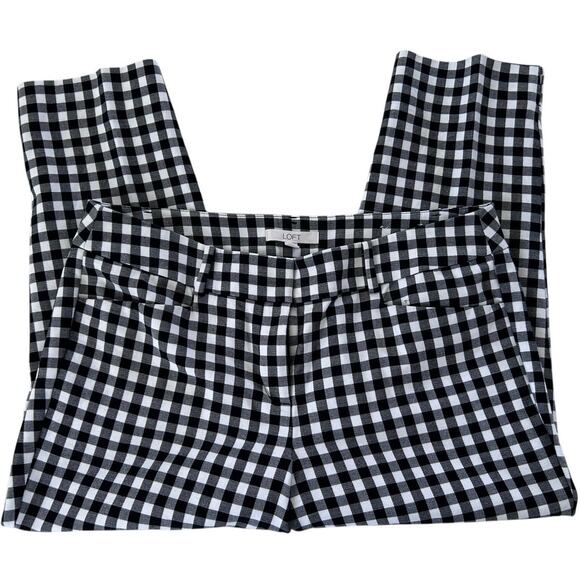LOFT Women's Marisa Riviera‎ Crop Pants in Black White Gingham-Size 12P - Picture 1 of 5
